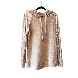 Kori America Women's Velvet Sleeve Textured Hoodie Beige‎ Size S EUC